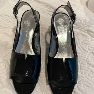 David Tate Black Patent Rave open toe sling back Sandal ~ size 7.5 N